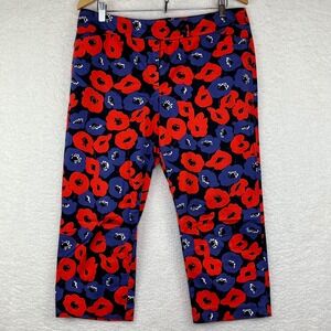 Ann Taylor Signature Floral Poppy Print Cropped Pants Red Purple Navy Size 12